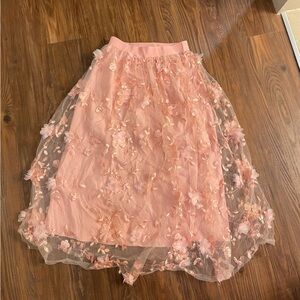 Long flowy pink tulle flower skirt, size S